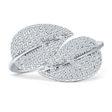 Leaf 10mm Bypass Ring Cluster Cubic Zirconia 925 Sterling Silver Wholesale